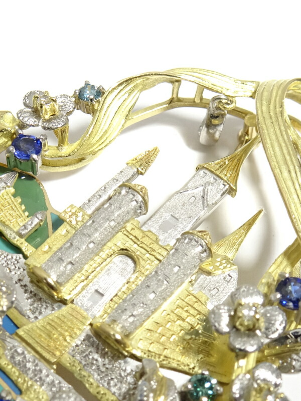 石川暢子】イシカワノブコ『K18YG/PT900 城モチーフ サファイア0.91ct