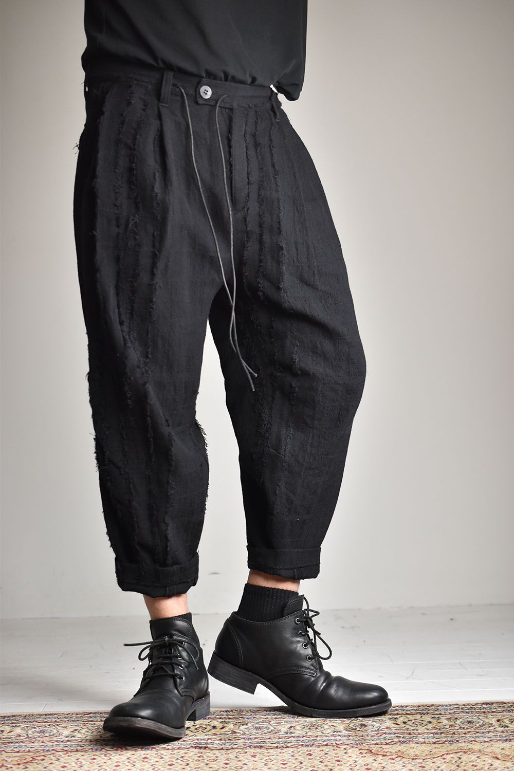 D.HYGEN - Wool SCAB Broken Stripe Jacquard Wide Cropped Pants