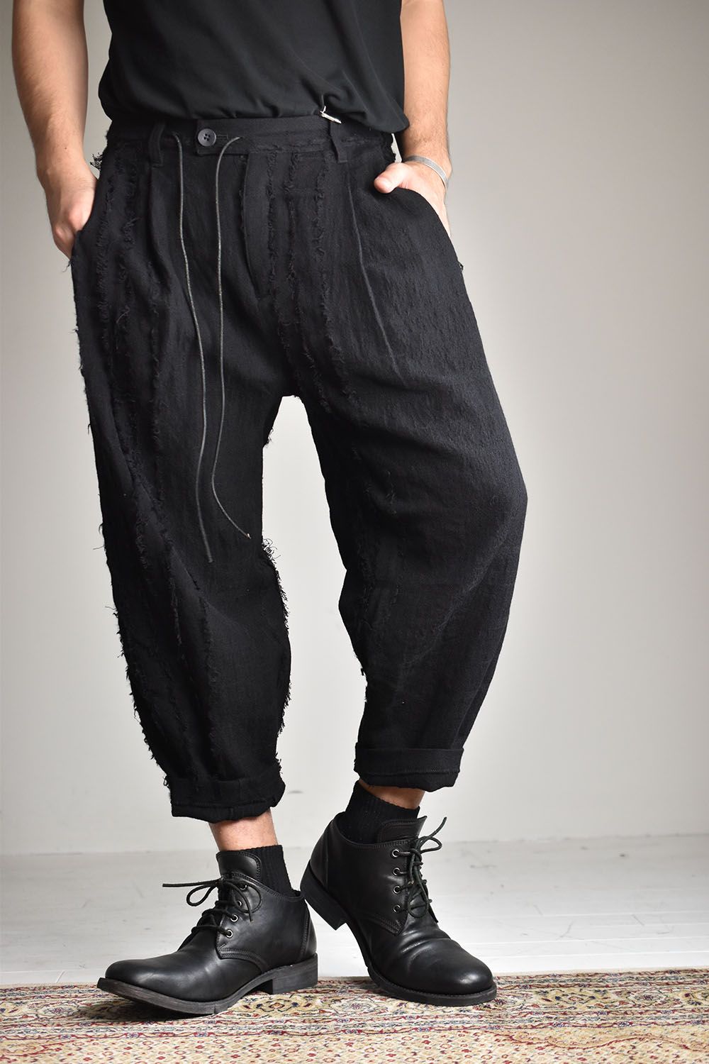 D.HYGEN - Wool SCAB Broken Stripe Jacquard Wide Cropped Pants