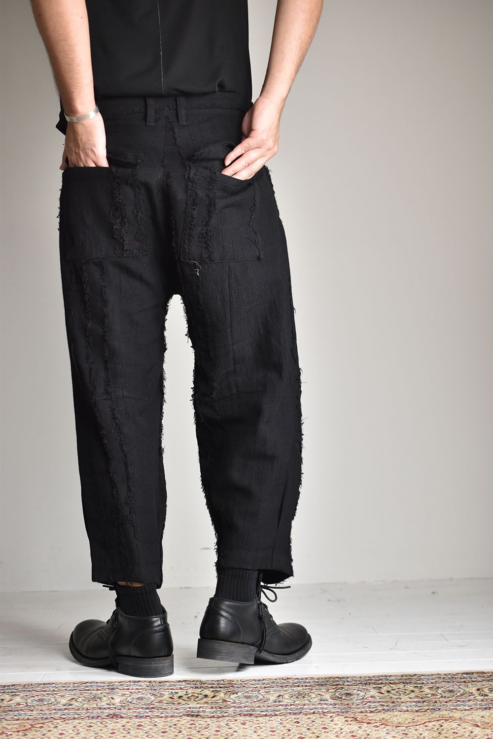 D.HYGEN - Wool SCAB Broken Stripe Jacquard Wide Cropped Pants