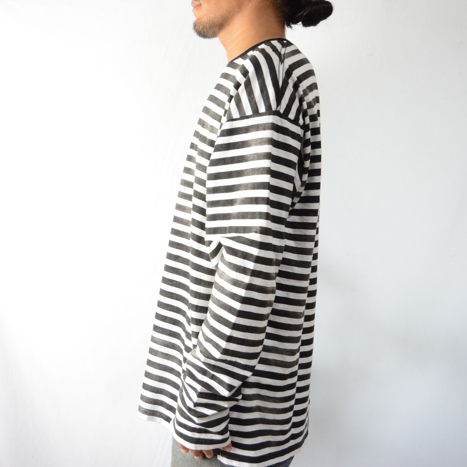 MINEDENIM - Hazy Border L/S T-SH （WPT） ロングスリーブ ボーダーT