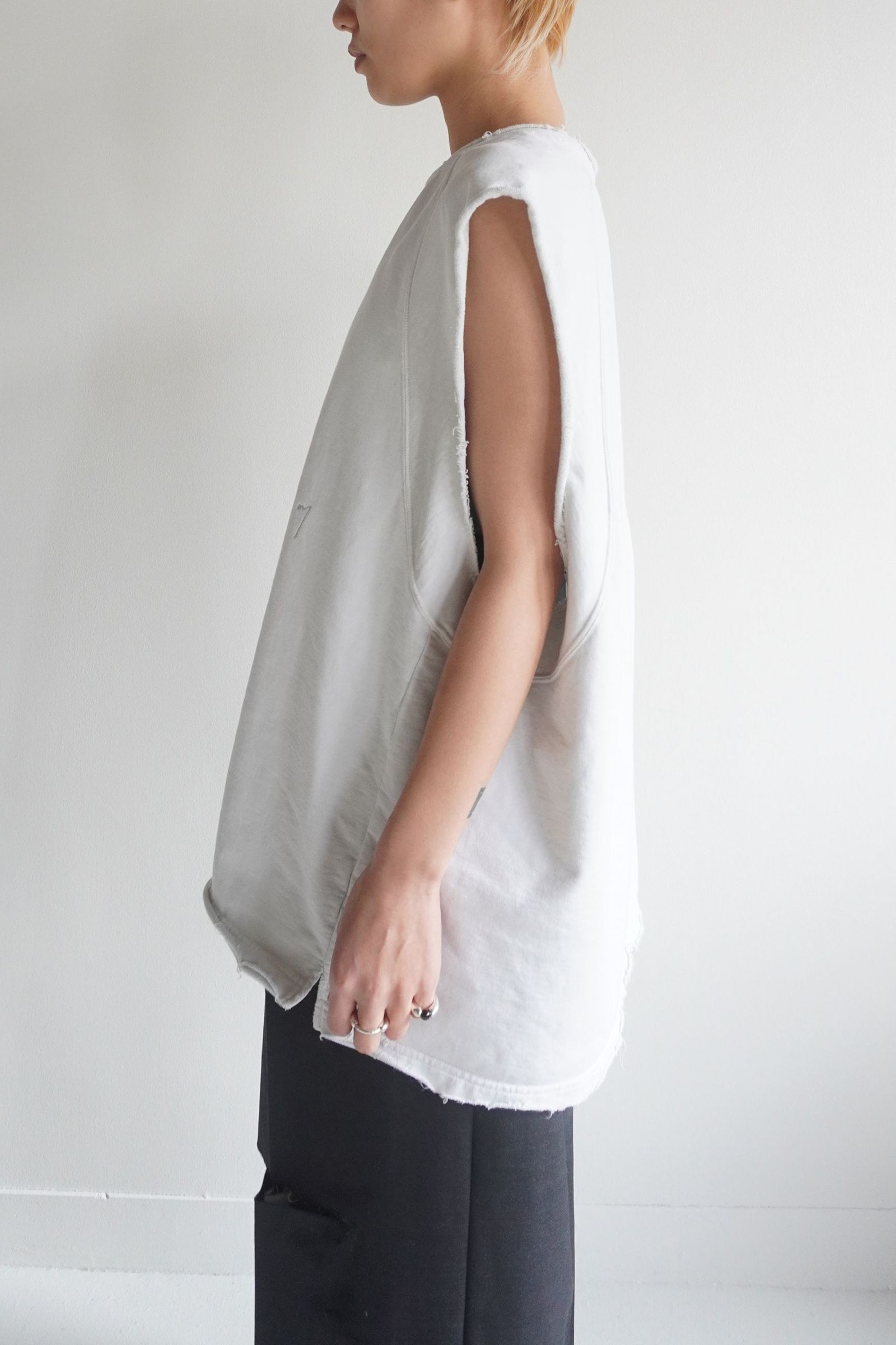 ANCELLM SLEEVELESS AGING T-SHIRT/WHITE