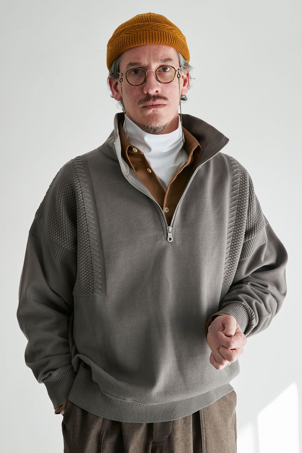 YASHIKI - 【ラスト1点】Suikyo Half Zip Knit(GREIGE) | Salty