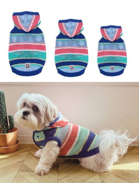 犬服 / ドッグウェア】ボーダーニットノースリーブパーカー / DOG DEPT