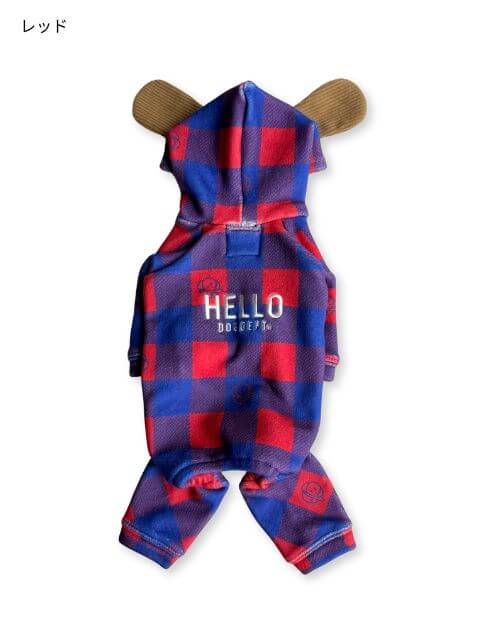 犬服 / ドッグウェア】ストレッチフリースチェックロンパース / DOG