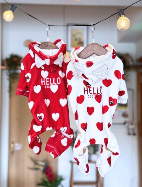 犬服 / ドッグウェア】ストレッチフリースハートロンパース / DOG DEPT