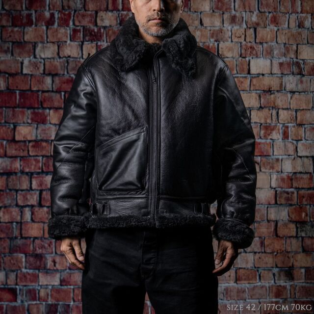 Vanson B-3 Flying Fortress Crew Jacket Black Mouton