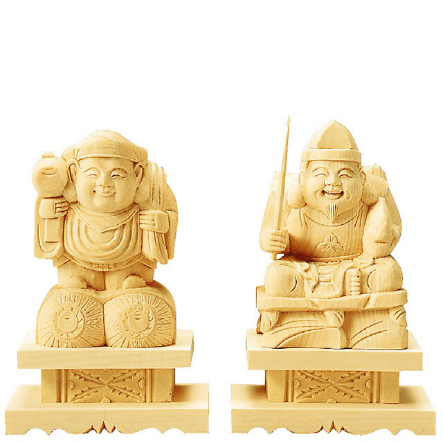 仏像【総白木 恵比寿・大黒天 台付 1.8～3.2寸】日蓮宗 お仏壇 仏壇