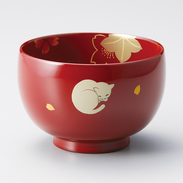 汁椀 ネコ内桜 古代朱/溜 漆塗り 12-02101/02102 漆器の井助