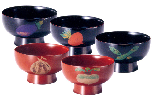 お好み椀 野菜絵変わり 溜・朱 漆塗り 大椀・麺鉢・丼鉢（製造中止