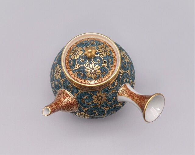 林伊平細密青粒鉄線唐絵文煎茶器揃え茶具九谷焼