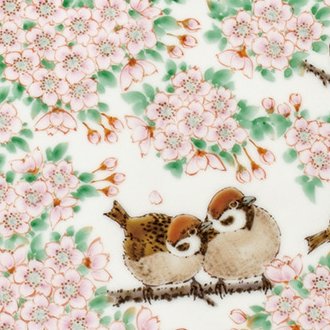 雀と桜の九谷焼花入 雀と桜の九谷焼花入 雀と桜の九谷焼花入 九谷焼 雀