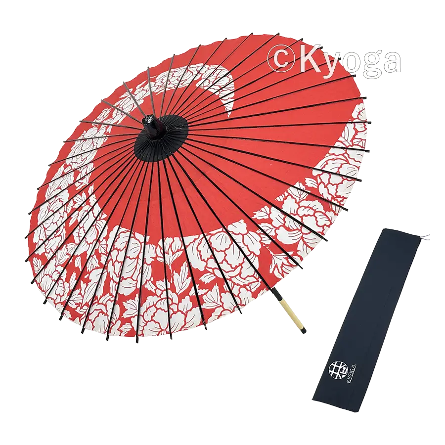 和傘・野点傘専門店 恭雅】 和傘 − 紙傘 1尺4寸 牡丹渦 朱色 継柄