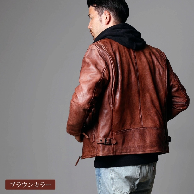 Mo-Laws 山羊革 メンズ シングルライダースジャケット ダメージカラー