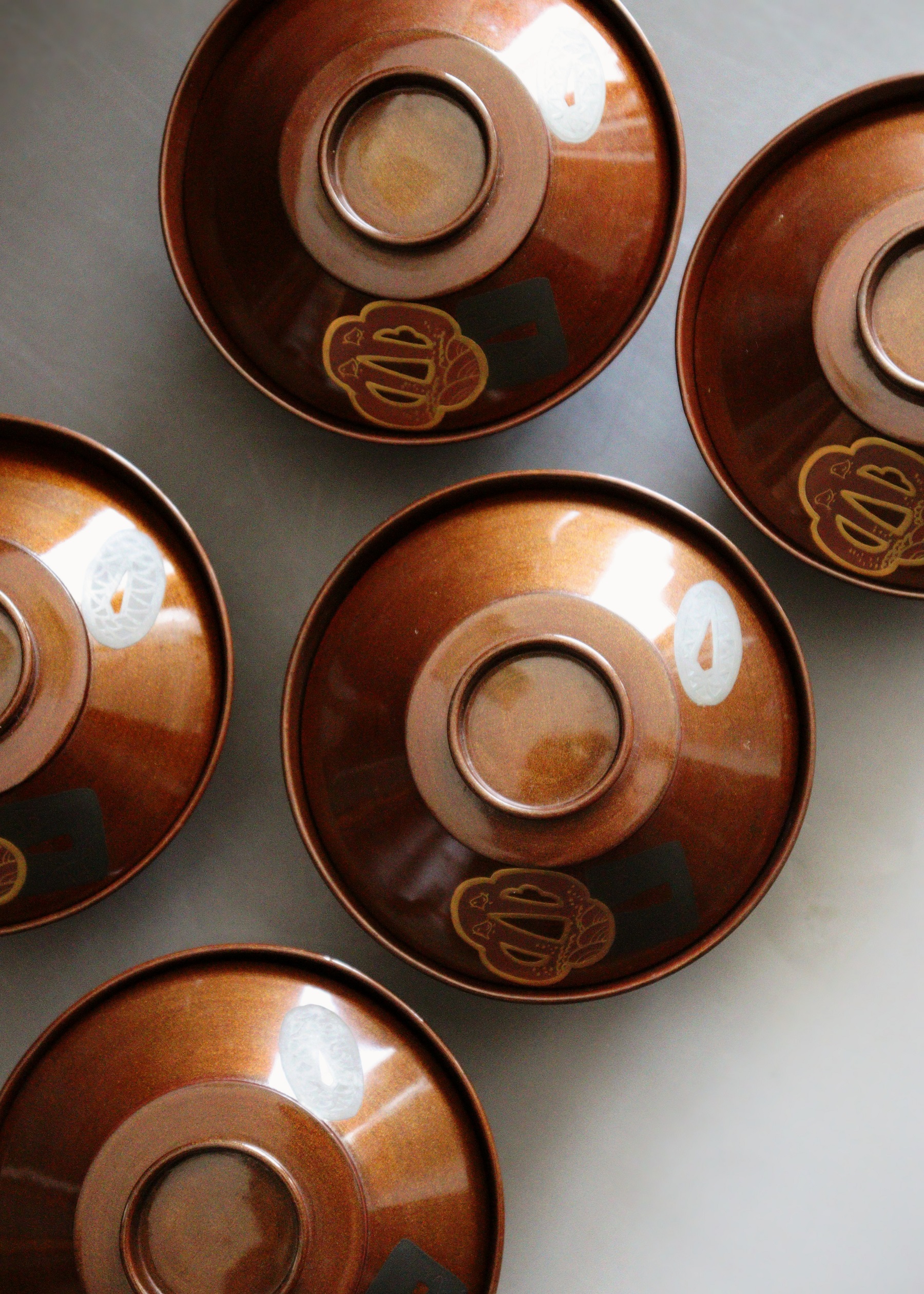 刀鍔蒔絵 梨地碗 蒔絵漆椀5客 蒔絵椀 漆器 煮物椀 吸物椀Antique Sam's