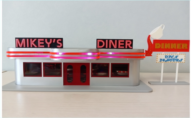 1/64 アメリカンダイナー風ミニチュア模型（LEDライト付き）