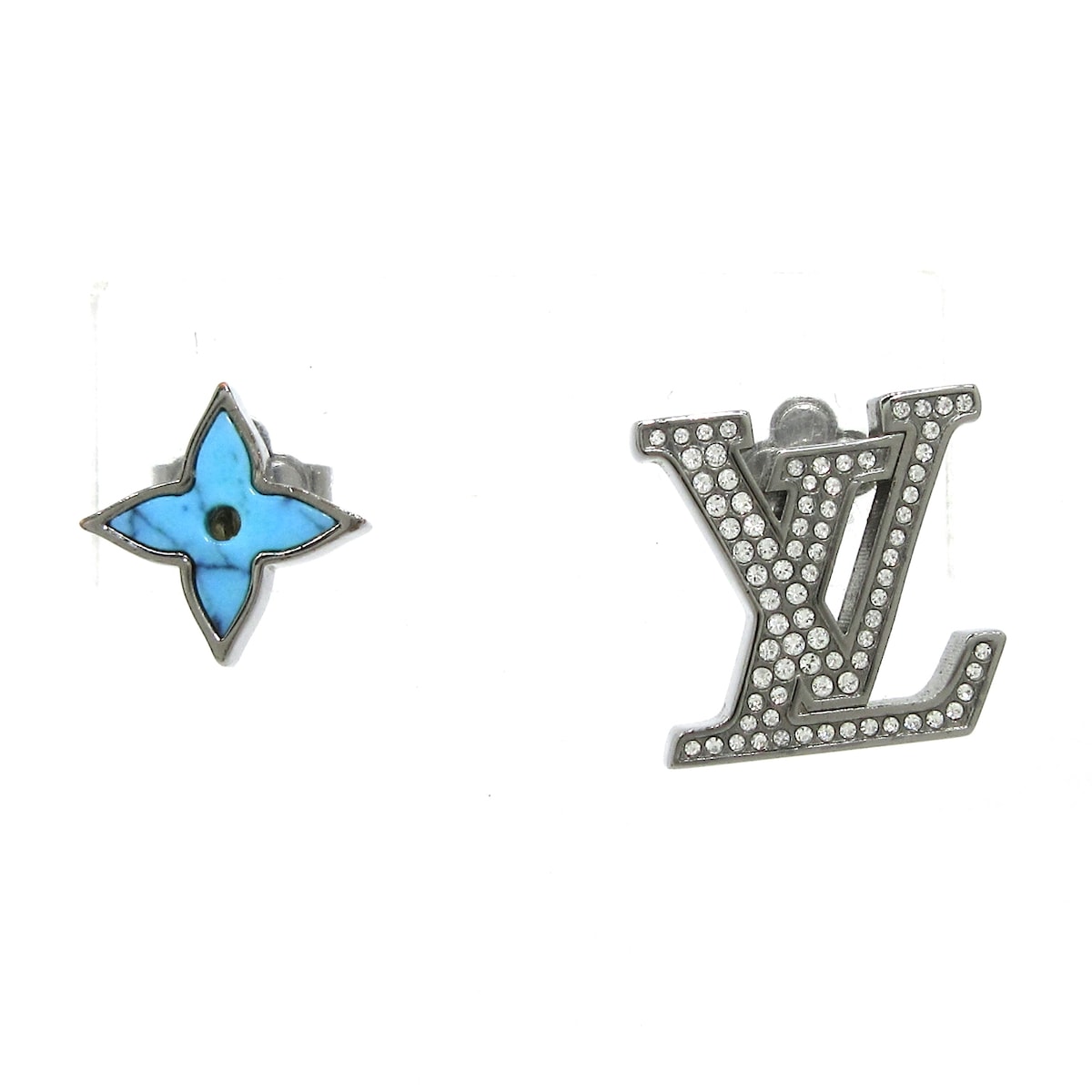 ルイヴィトン/ピアス/ブックル LV イニシャル/シルバー×ライトブルー