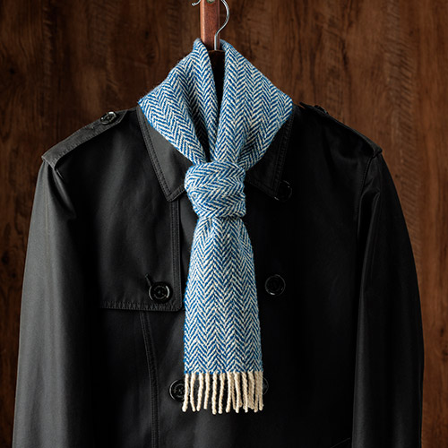 みちのくあかね会＞ホームスパン ショートマフラー ブルー×ベージュ