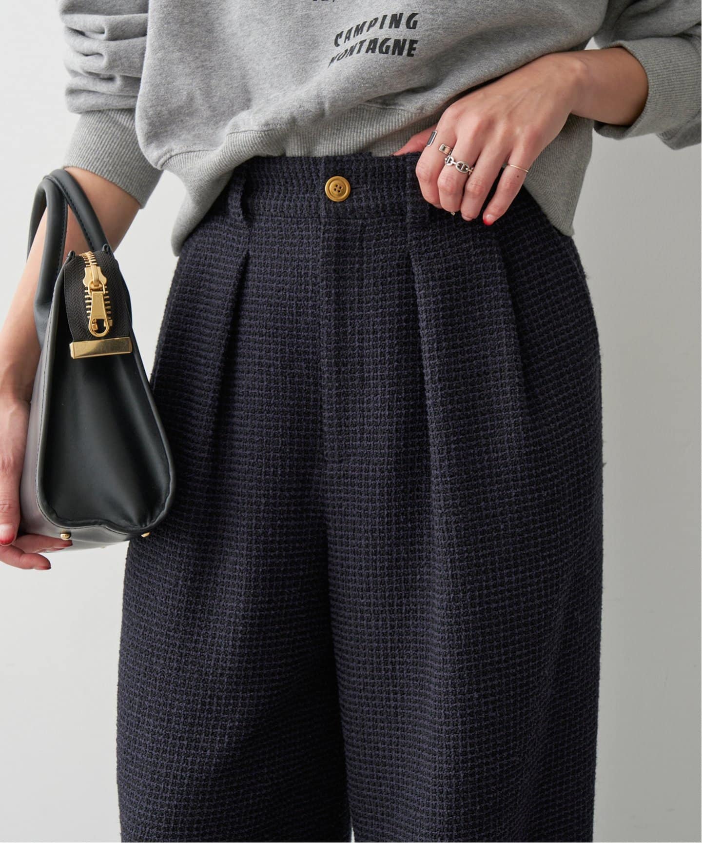 値下げ中！NAPTIME 総柄タックワイドパンツ S ブラック tuck wide