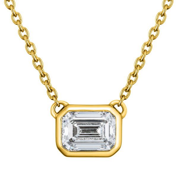 K18YG トランク エメラルドカット ベゼル ネックレス 0.5ct｜婚約