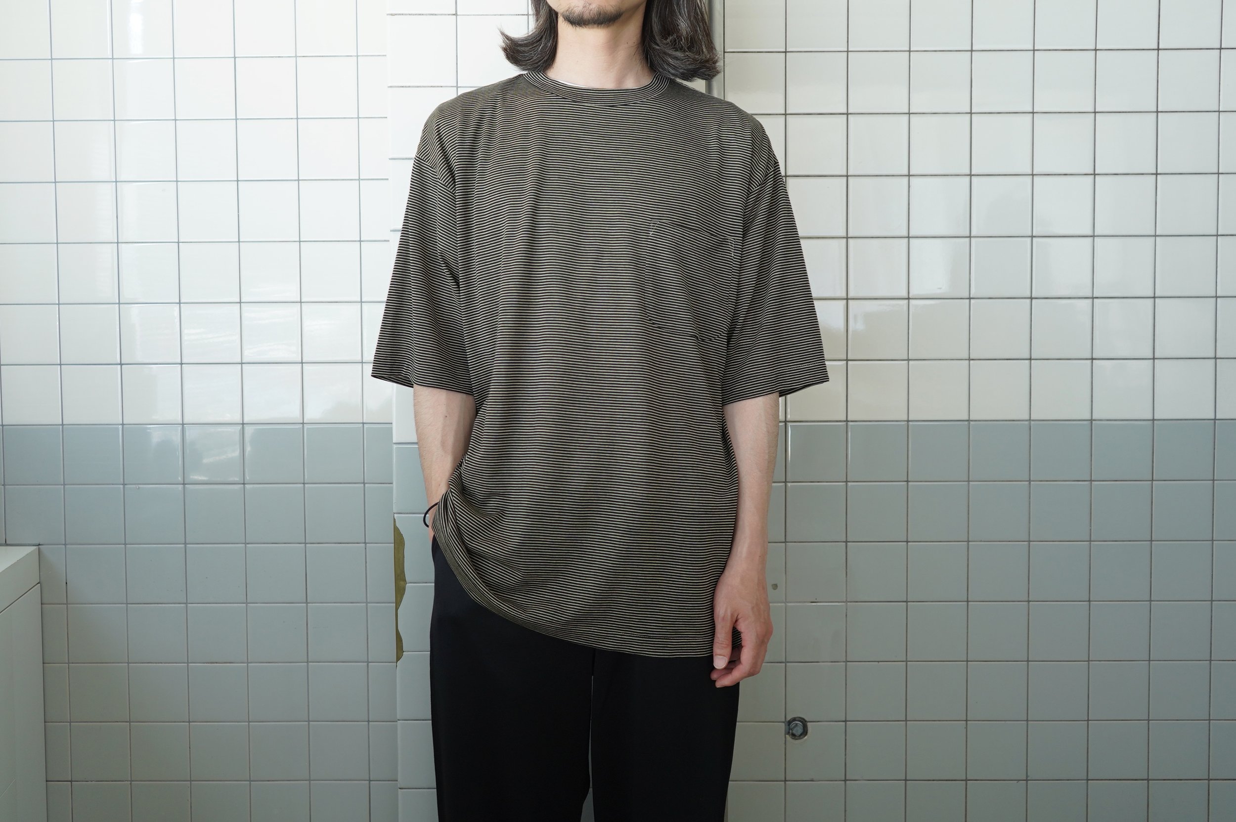 24ss COMOLIサマーウール半袖Tシャツサイズ2ボーダー 24ss COMOLI