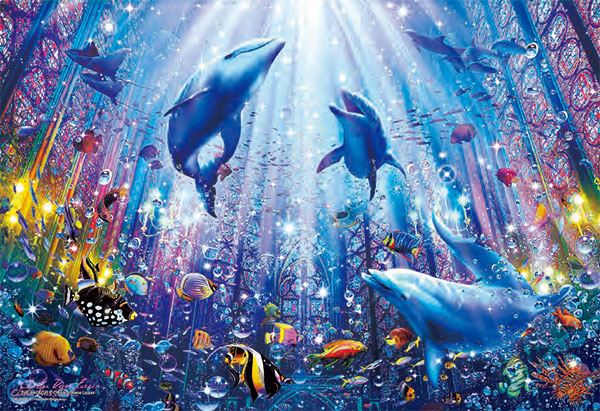 ラッセン パズル 300ピース&額縁&完成品（光るパズル）