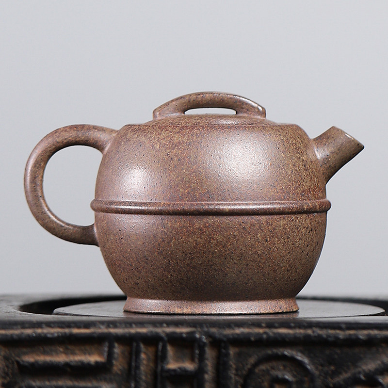 中国古美術・宜興原鉱紫泥 樹桩急須・紫砂壺・底款:蒋蓉・朱泥・急須