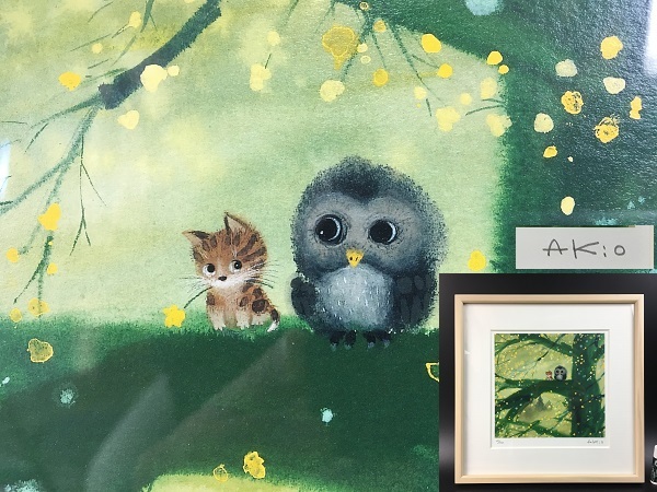 渡辺あきお 版画 絵画 ダイヤモンドスクリーニング 星空の散歩 猫