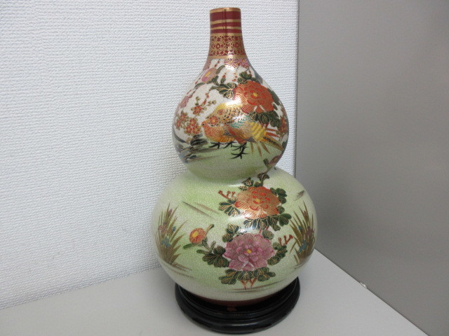 レア 高さ92cm】薩摩 金縁細密絵付瓢箪型 特大 花瓶 大花瓶 大壺 飾り