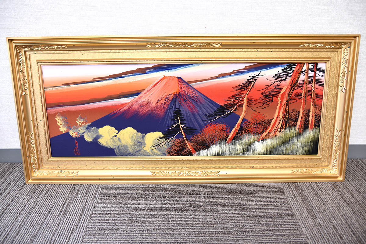 赤富士」百瀬善明 3D 立体画/風景画/絵画/日本画 富士山 盛り絵 美術品