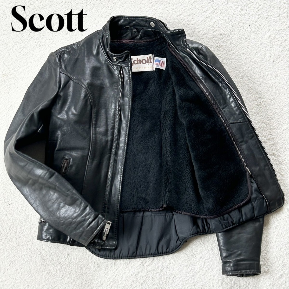 Schott ショットレザージャケット ライナー付き シングルライダース 36