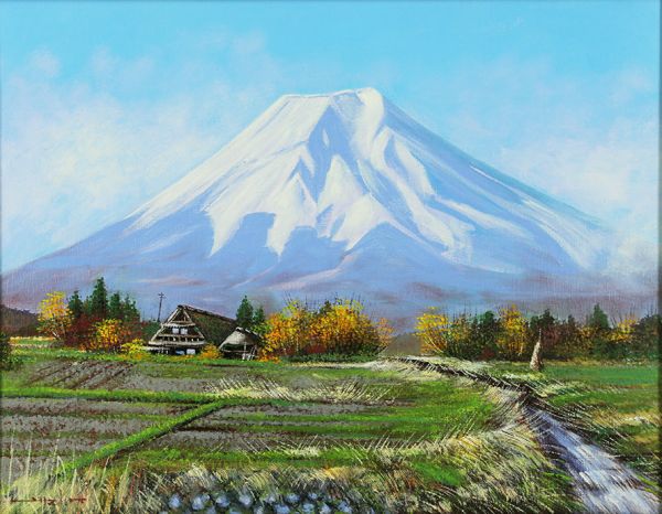 真作】絵画 熊倉雄二 油彩6号 鐘のある丘 心が安らぐ春の風景 T72