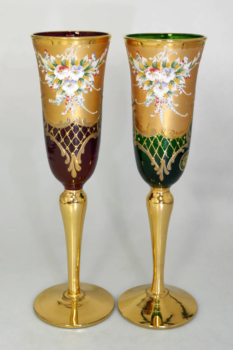 ラグーナ・ムラノ☆ベネチアンペアグラス☆24金装飾 ベネチアングラス