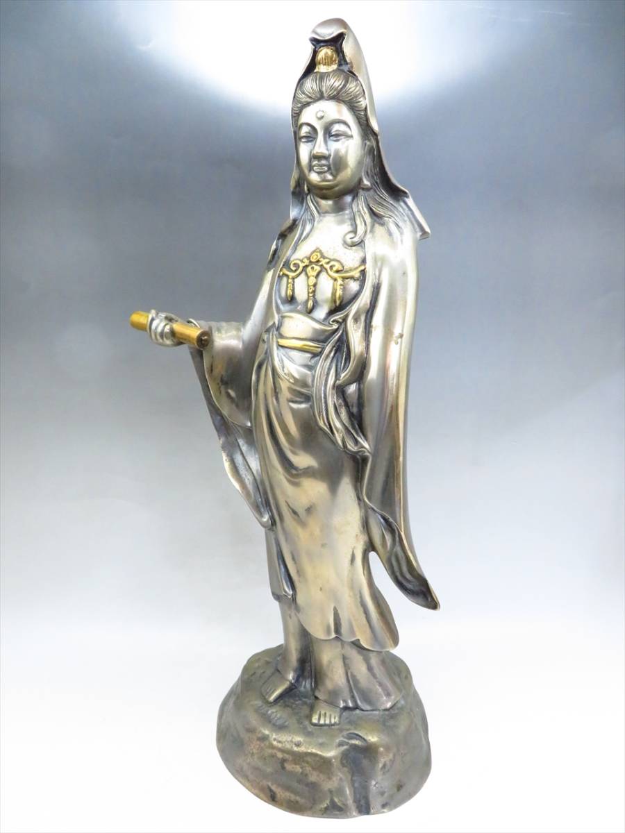 ☆彡 とても古い 銅製 観世音菩薩 立像 観音像 白衣観音 仏像 骨董