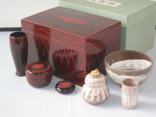 キンマ 茶箱 利休茶箱 茶道具 3点セット キンマ彫 棗 香合 茶筌筒