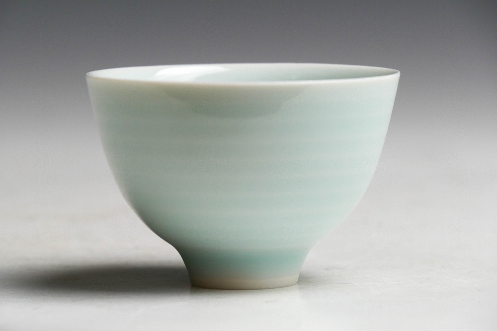 陶芸家 作家物 八木明 馬上杯 盃 杯 青白磁 鎬 箱なし 陶芸家 作家物