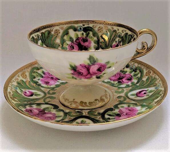 オールドノリタケ銘品 オールドノリタケ・金盛上藍帯華装飾紋