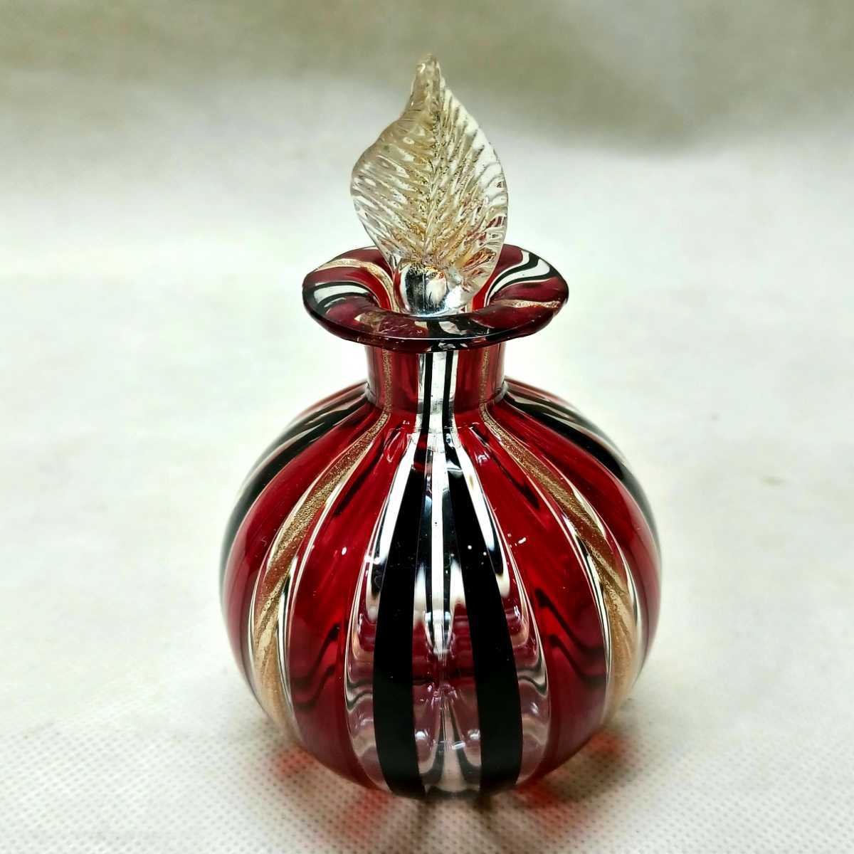 MURANO GLASS ムラノ 金彩 エナメル 花蓋 香水瓶 パフュームボトル