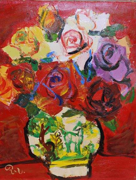 特価！ 梅原龍三郎作 肉筆油彩画「薔薇」 特価！ 梅原龍三郎作 肉筆