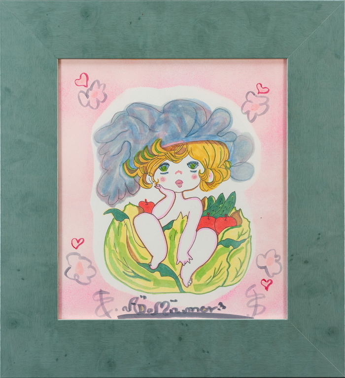 水森亜土ちゃん 直筆 特大サイン入り絵 水森亜土 直筆 特大イラスト