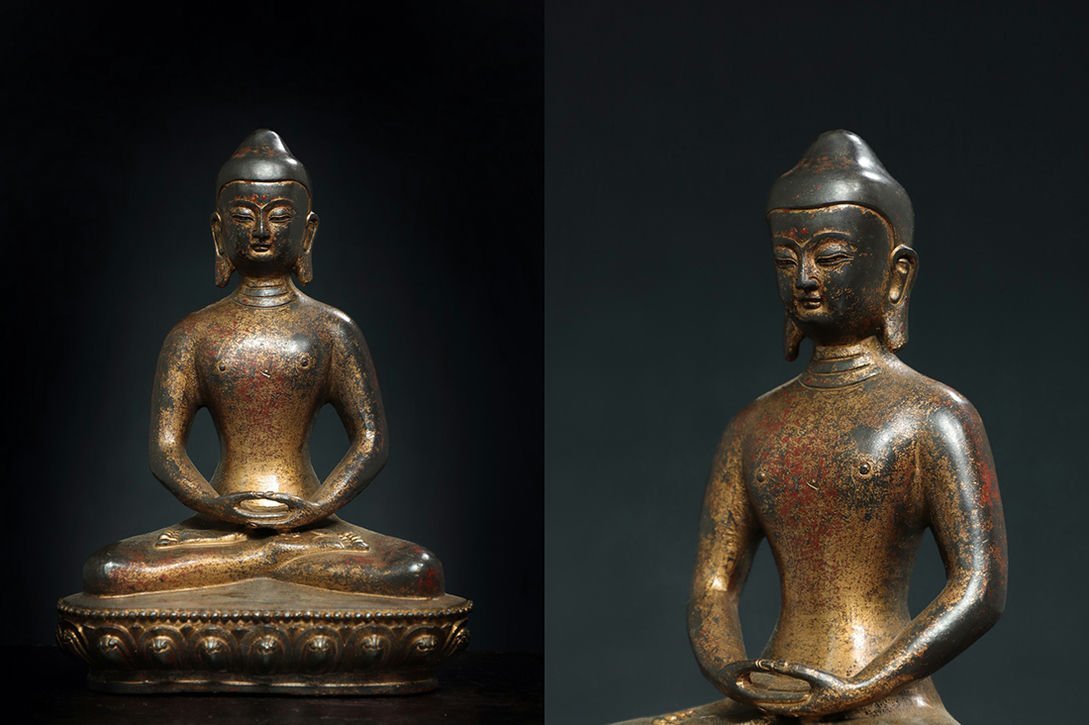 □青澤古美術□G917清時代 ベスト 仏教古美術 チベット密教 銅塗金