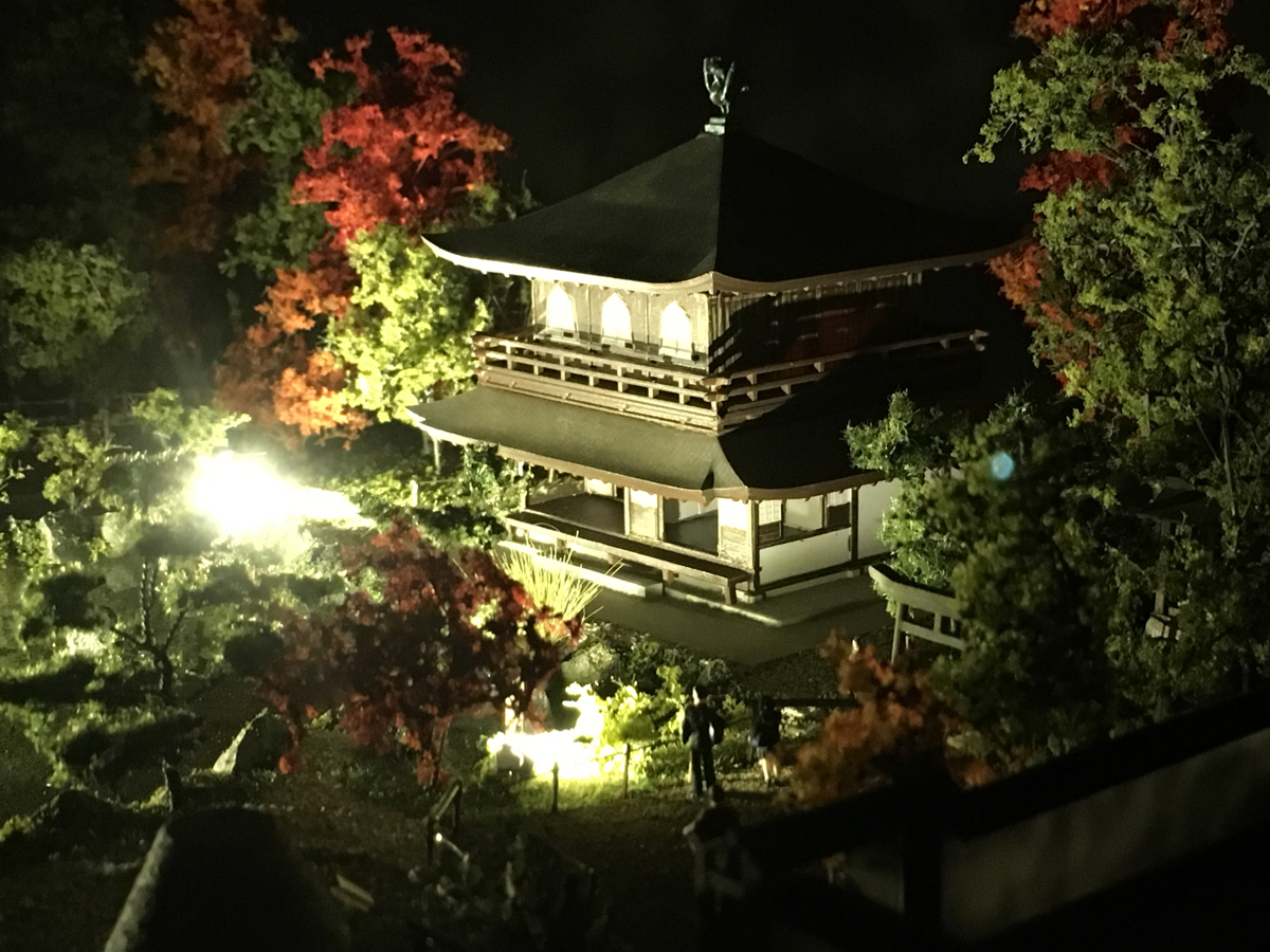 1/150 銀閣寺 紅葉 ジオラマ リモコンLEDライトアップ 自作アクリル