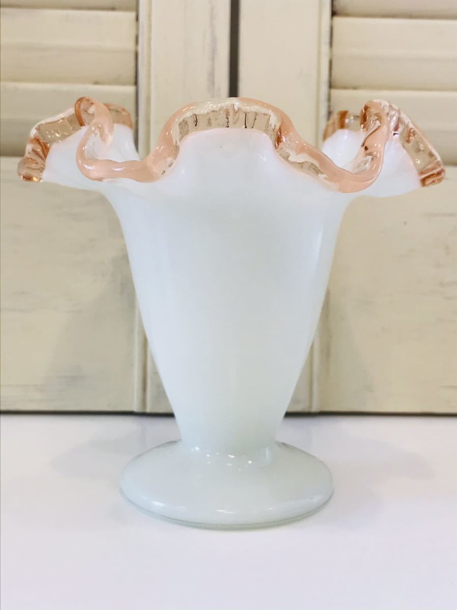 希少！フェントン ピンク色クレストバスケット アンティークfenton