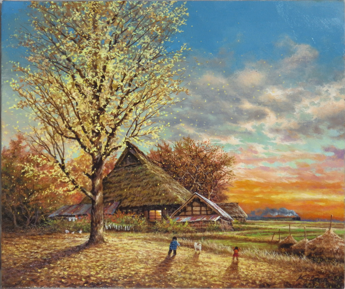 価値あり真筆 大友修一 絵画 油彩 風景画 東海道の朝日 美術品