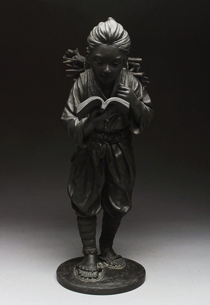 r*3様 二宮金次郎像 青銅製ブロンズ像 特大80cm 陽峰作 時代物 古美術