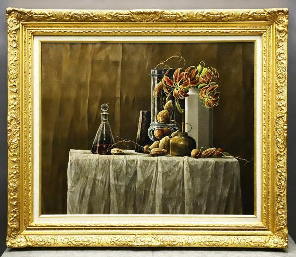 真作】【WISH】萩原義雄 「静物」15号 大作 油彩 1989年作 ◇写実名品