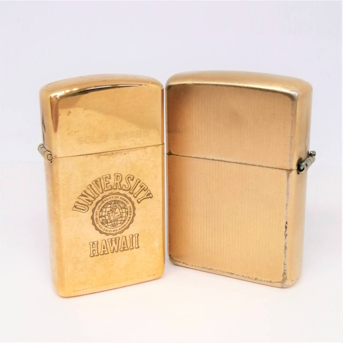 1円 2本セット ZIPPO ライター ソリッドブラス HAWAII UNIVERSITY WIND