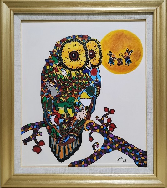 F8号］ロッカクアヤコ 肉筆保証/手描き作品/表裏サイン有/油彩