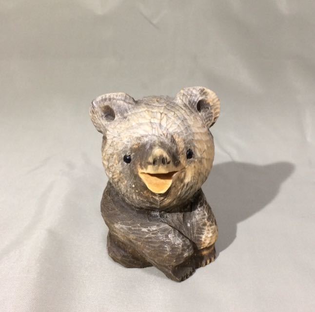 70'sアイヌ民藝 ガラス目 木彫り熊／ヴィンテージ木彫熊 郷土玩具 農民