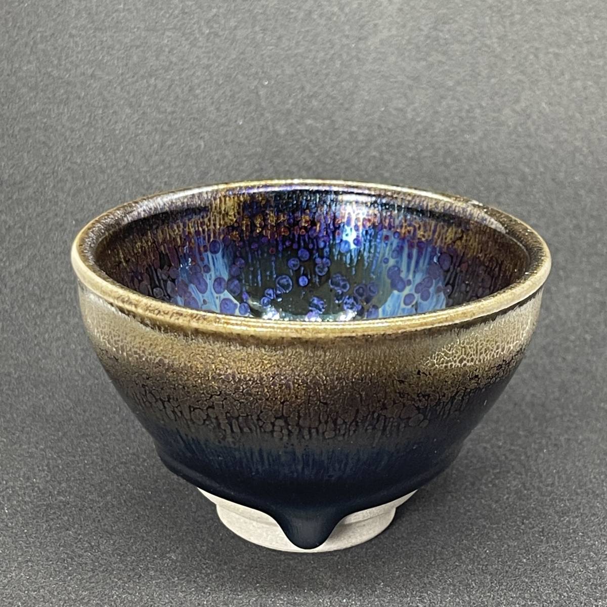 ☆0004 宋時代 建窯 窯変釉 曜変天目茶碗 新銘 ☆天目